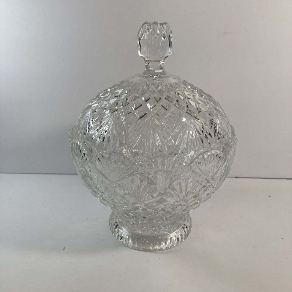 Clear Cut Glass Pedestal Compote Bowl with Lid, /candy dish, Serveware
